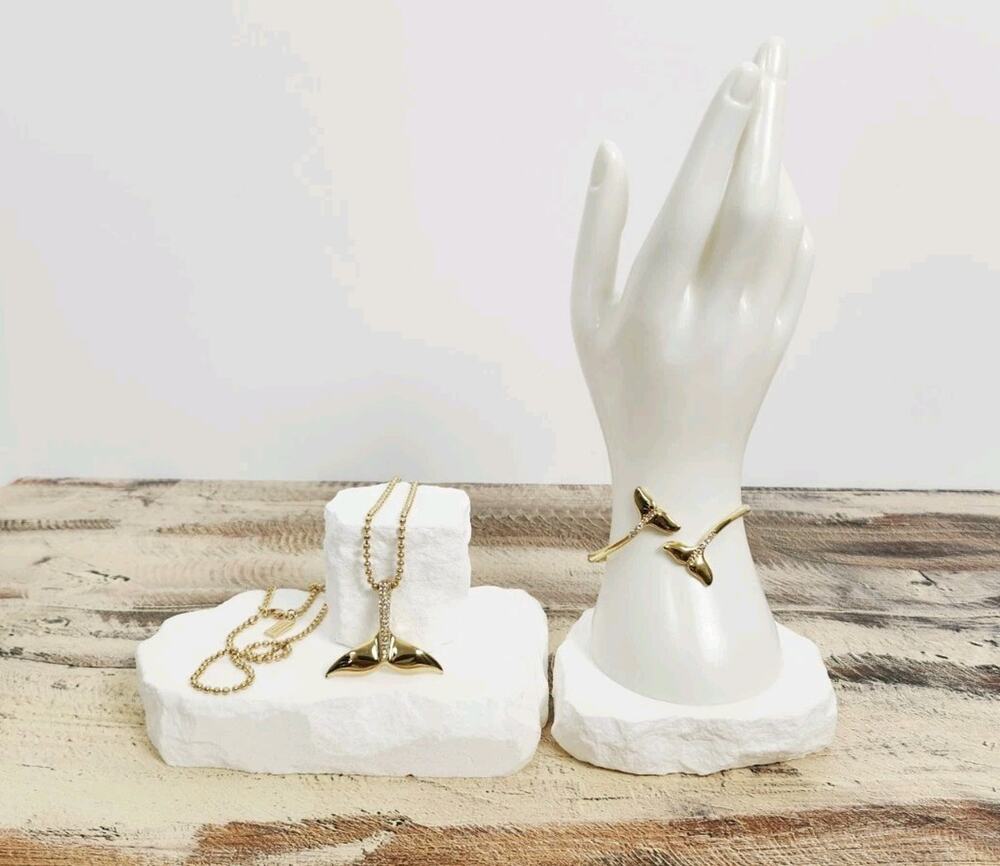 Kate Spade Gold Tone Whale Tail Pendant Necklace & Matching Bangle Bracelet Set